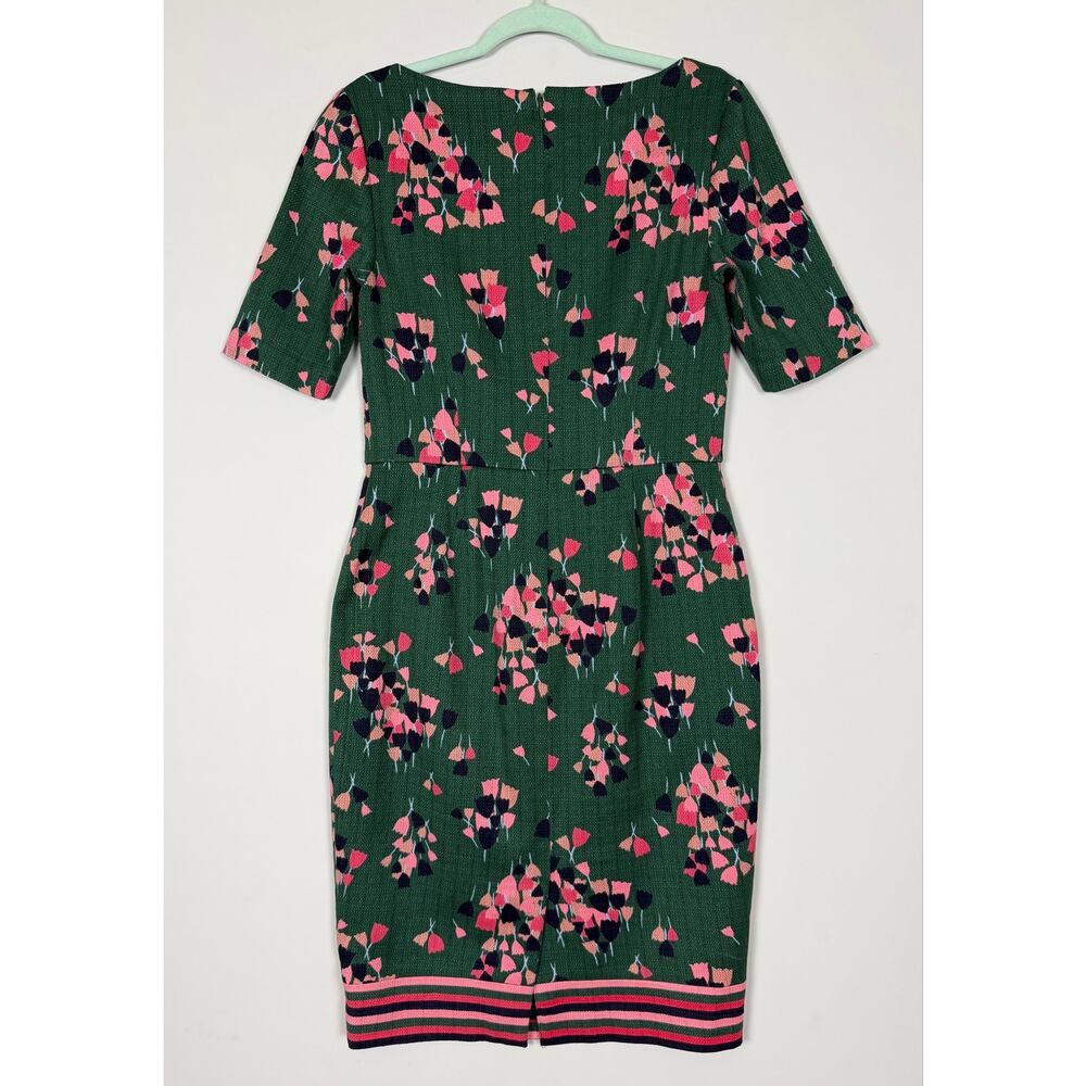 Boden Green Pink Floral Tulip Career Shift Dress Textured Cotton US 6R Romantic - Picture 7 of 13